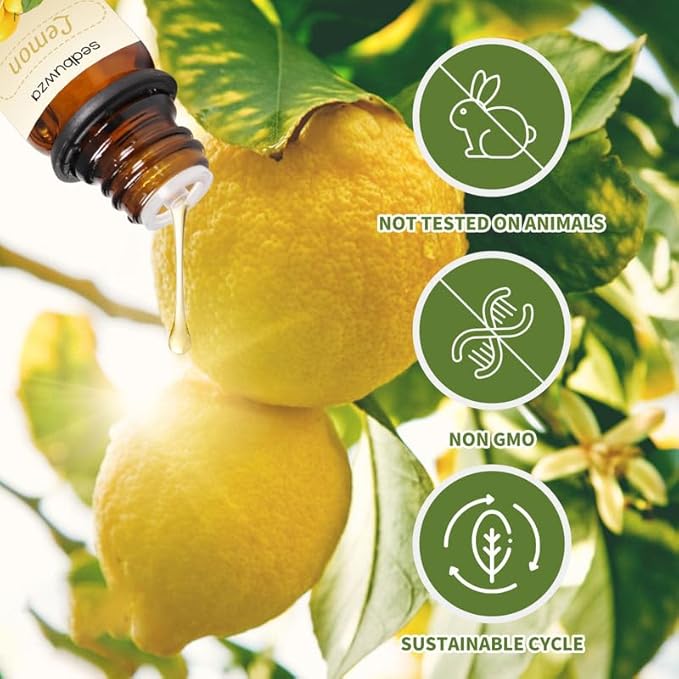 Sedbuwza Rose Lemon Essential Oil Set, Rose Fragrance Oil Lemon Scent Oil Set for Diffuser, Aromatherapy, Massage, Soap, Candle Making 2 x 10 ml