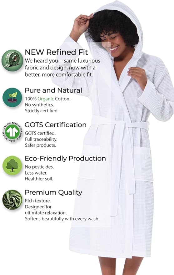 SEYANTE Women’s Luxury Waffle Shawl Collar, Hooded Robe w Piping – Lightweight, Long, Ultra Soft Spa Sleepwear Bathrobe