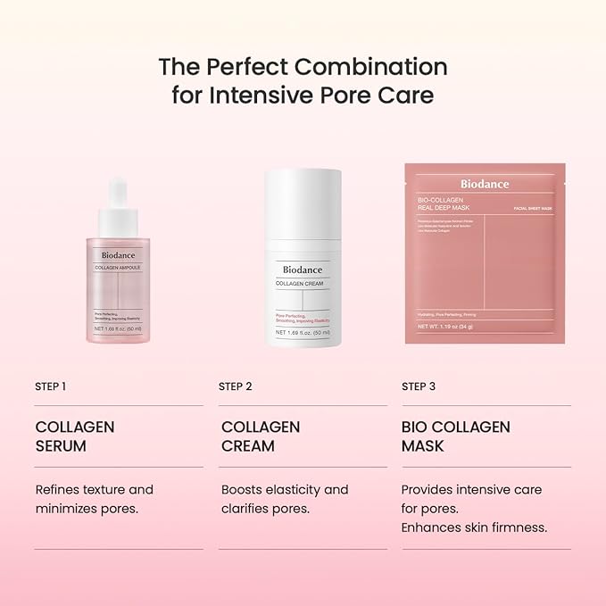 BIODANCE Collagen Glass Skin Duo: Collagen Real Deep Mask & Pore Perfecting Peptide Cream Bundle for Plumping Hydration, Firming, Korean Skincare Set, Daily Routine Kit, Pink Duo