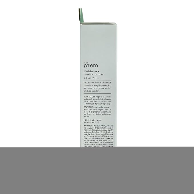 MAKE P:REM UV Defence me. No Sebum Sunscreen, SPF 50+ PA++++ Reef-Safe Silky Texture with Poreless and Matte Finish, UVA/UVB Protection, Korean Sunscreen, 1.69 fl oz, 50ml