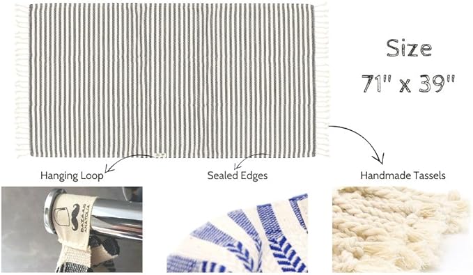 Bazaar Anatolia Turkish Beach Towel – 100% Cotton, Quick Dry, Sand Free Boho Farmhouse Style for Bathroom, Travel, Camping – Oversized 71x39 Inches – Arpa Black