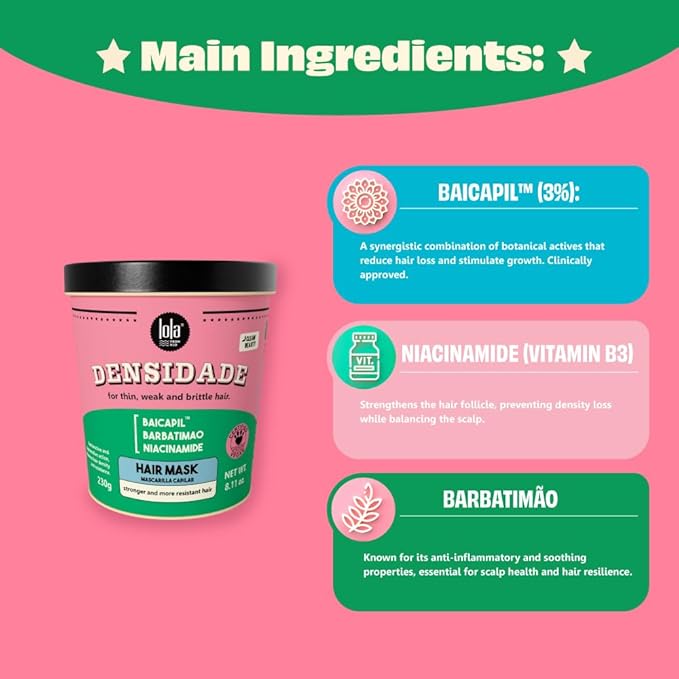 Lola From Rio - Densidade - Hair Mask For Fine, Weak, Brittle Hair, and Hair loss Problems, Stimulate Hair Growth and Improves Hair Resistance, Density, and Volume 8.11 Fl-Oz