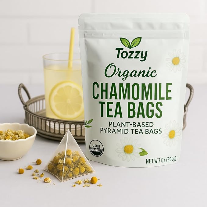 Tozzy Organic Chamomile Tea – 100 Count, Plant-Based Pyramid Tea Bags