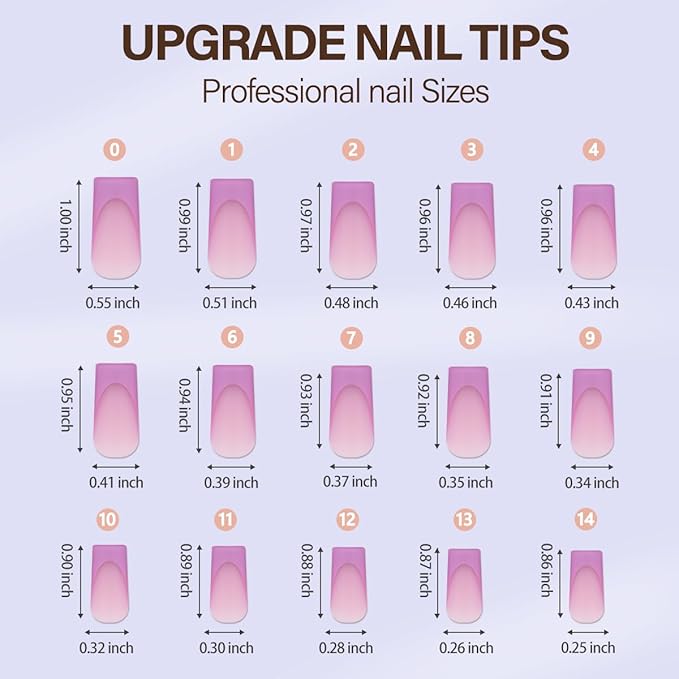 Misssix XBASICTIPS French Tip Press On Nails, 150Pcs Purple French Gel Nail Tips Long Square, Soft Gel Pre-shaped No Need to File 3 in 1 Tips, Fake Nails for Nail Art DIY Extension Designs 15 Sizes