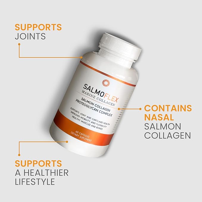 VITASEI Salmoflex Marine Collagen Peptides with Hyaluronic Acid and Vitamin C, D, E - Salmon Collagen Supplement for Bone and Joint - Hair, Skin and Nails Vitamins - 60 Capsules (Pack of 3)