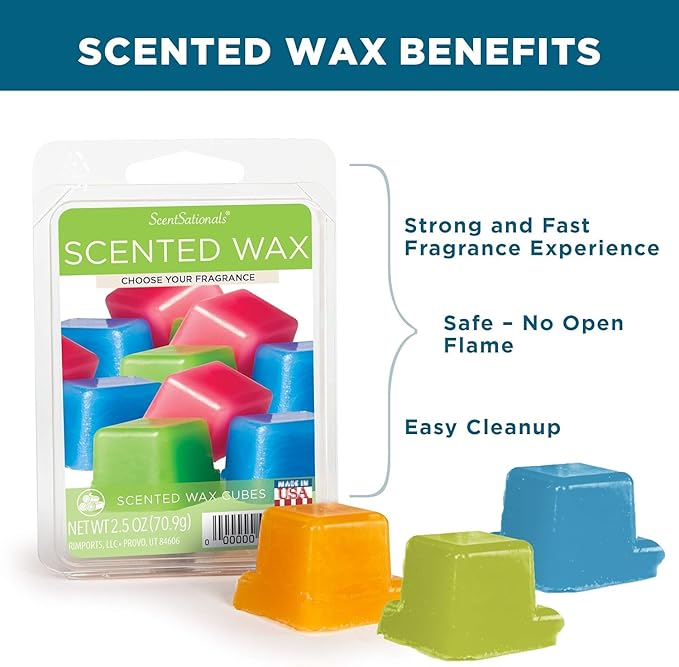 Scentsationals Wax Melts, Wax Cubes Strong Scent - Strawberries & Cream - Long Lasting Scented Melts for Warmer, 10oz (24-Cubes)