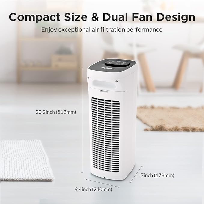 MS18 Air Purifier for Home Large Room and Bedroom with True HEPA Filter, Quiet Dust Removers, Odor Eliminators for Allergies, Smoke, Pets Dander, Mold, Smell, Pollen