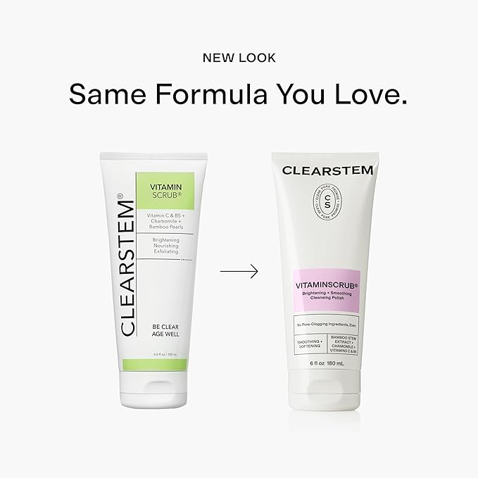 CLEARSTEM - VITAMINSCRUB - Antioxidant-Infused Scrub Cleanser - Exfoliating Face Wash + Body Scrub - Vitamin C, Hemp, Bamboo - Skin Care Products - Gluten Free, Cruelty Free - 6 fl oz / 180ml