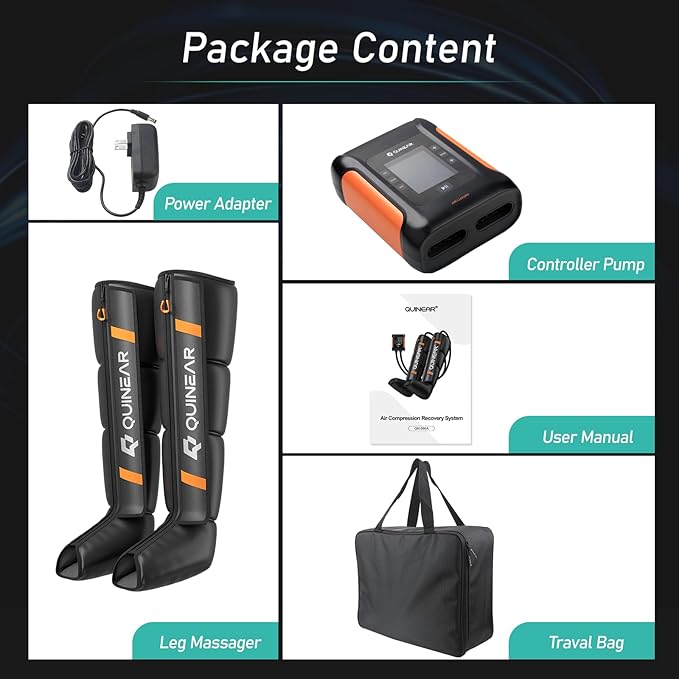 QUINEAR Professional Leg Recovery System, Cordless Air Compression Boots with Sequential Compression, Leg and Foot Massager, Fast Recovery Therapy for Athletes, FSA-HSA Eligible (Large)