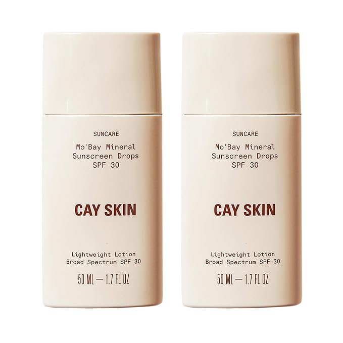 Cay Skin Mo'Bay Mineral Sunscreen Drops SPF 30 – Broad Spectrum Face Sunscreen & Makeup Primer – Lightweight, Moisturizing, Reef Safe Lotion with Natural Finish for All Skin Types – 2-Pack, 1.7 oz.