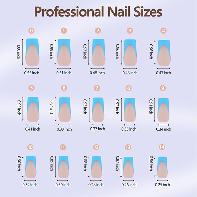 Misssix XBASICTIPS Blue French Tip Press On Nails, 150Pcs French Gel Nail Tips Long Square, Soft Gel Pre-shaped No Need to File 3 in 1 Tips, Fake Nails for Nail Art DIY Extension Designs 15 Sizes