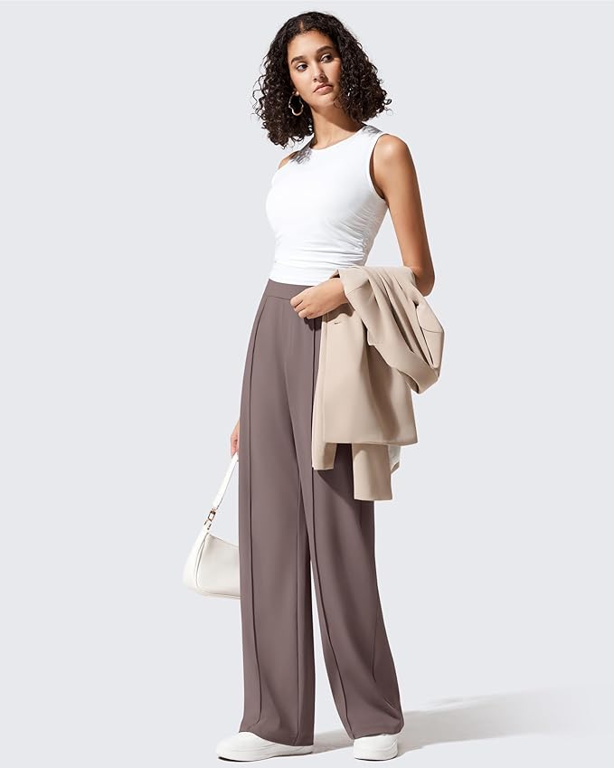 G4Free ShiftReady Women's Yoga Dress Pants with Pockets Wide Leg Business Casual Slacks High Waist Lounge Trousers