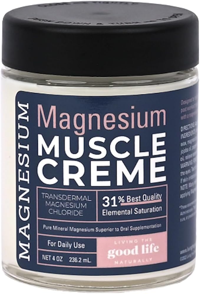 Magnesium Muscle Creme by Living the Good Life Naturally - Transdermal Magnesium Lotion for Pain with Blue Emu, Peppermint, Menthol, and Magnesium Chloride for Muscle Recovery AM or PM - 4oz
