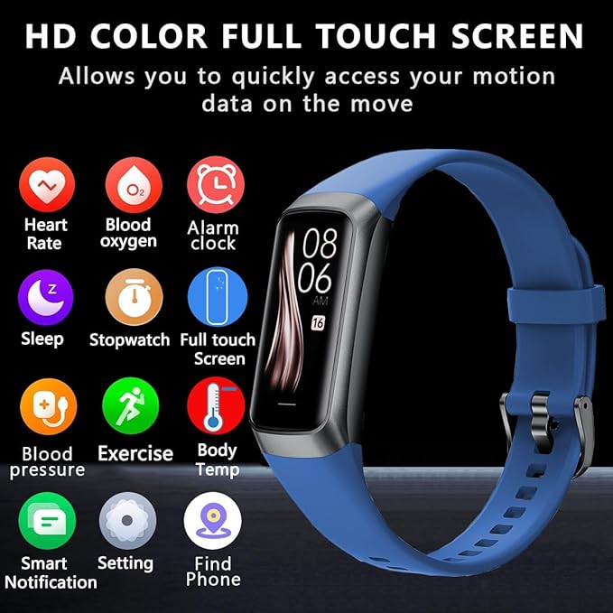 Fitness Tracker Activity Tracker 1.10''AMOLED Touch Color Screen,Smart Watch with 24/7 Blood Oxygen Heart Rate,Sleep Monitor,IP68 Waterproof,Step Counter Health for Women Men (Blue)