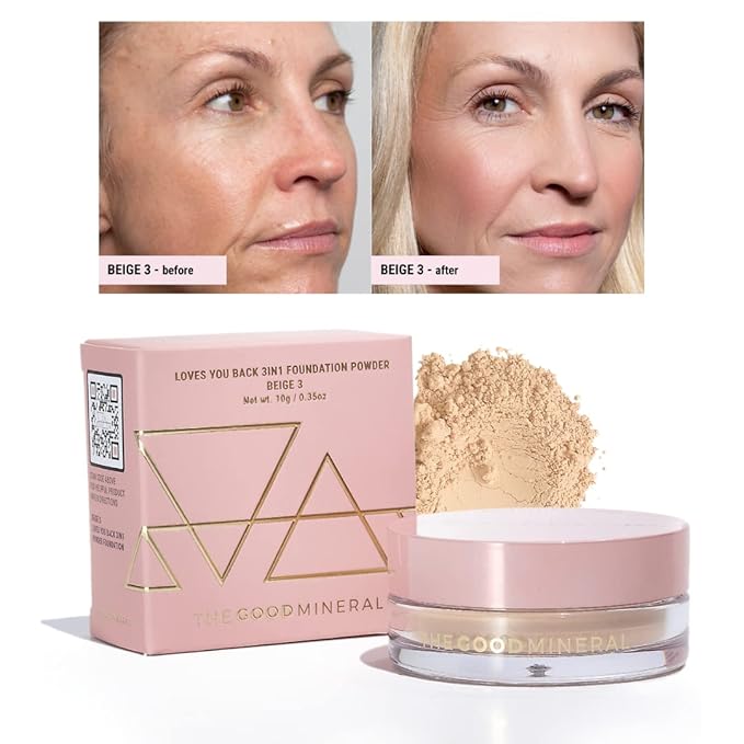 Loves-You-Back 3in1 Mineral Powder Foundation (BEIGE 3) | Designed for acne-prone, sensitive skin | Evens out skin tone as a 3IN1 - Concealer, Foundation + Powder | Natural Coverage