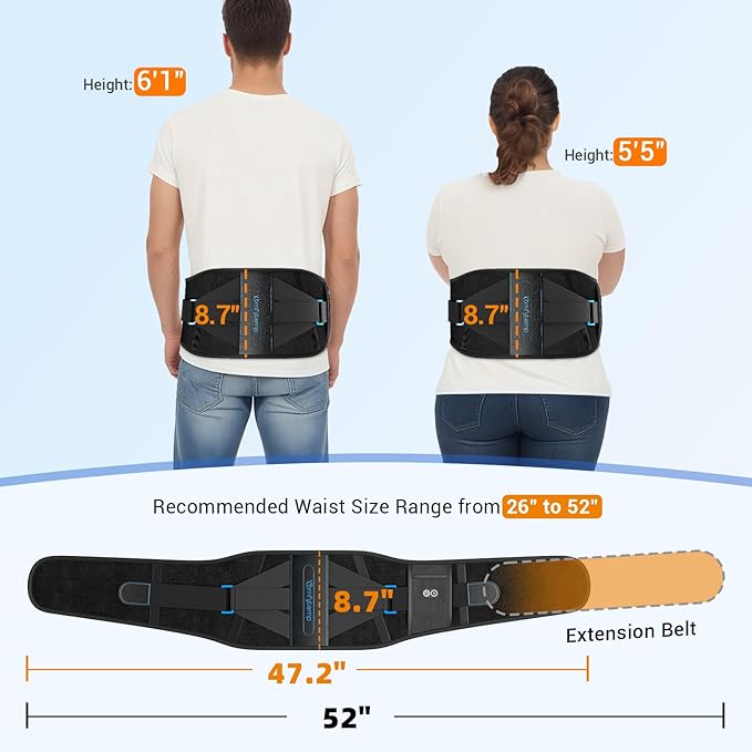 Comfytemp Cordless Heating Pad with Back Brace for Lower Back Pain Relief, Portable Wireless Heated Waist Belt Rechargeable Lumbar Support, 3 Heat 3 Timer, Birthday Gift for Men Women, 52"(No Massage)