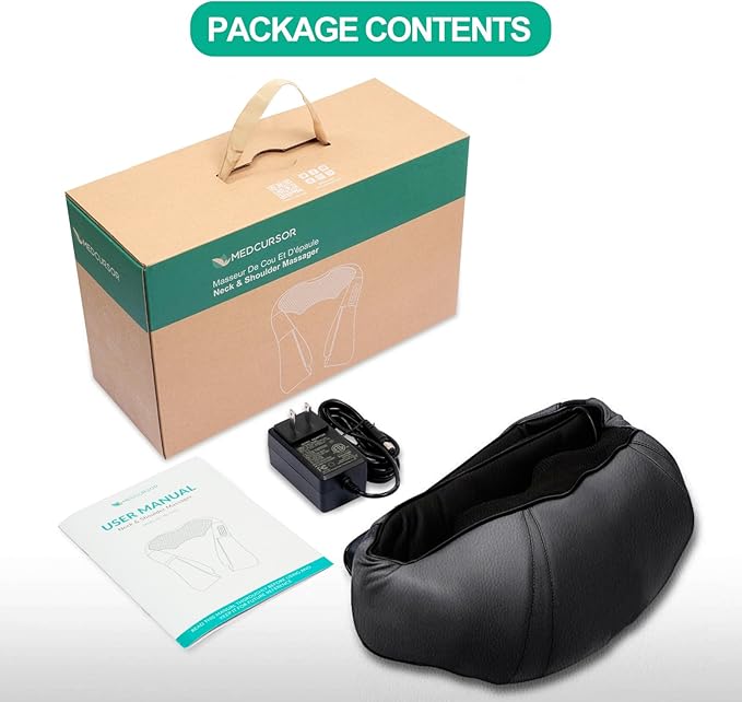 Medcursor Neck Massager, Portable Electric Neck and Back Massager with Heat, Deep Tissue 3D Kneading Pillow for Muscle Pain Relief, Ideal Father’s Day Gift, Not Cordless