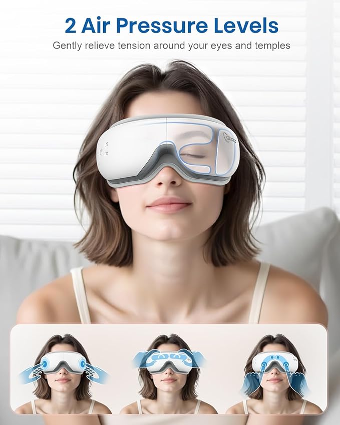 cotsoco Eye Massager with Heat, Remote, and Compression, Adjustable Foldable Sleep Mask for Relaxing Eyes and Better Sleep, Migraine Relief Device, Birthday Gifts for Women Men Her Him