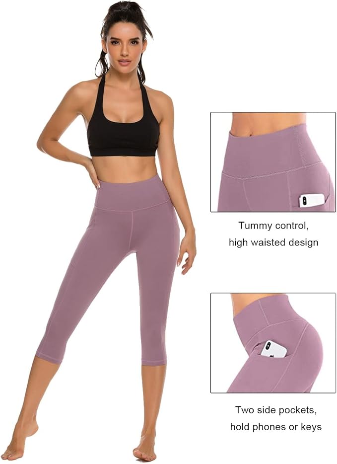 Stelle Women's Capri Yoga Pants with Pockets Essential High Waisted Legging for Workout