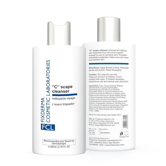 FCL 2% Vitamin C Face Wash, C Scape Cleanser for Gentle Exfoliation and Brightening | Cleanser Face Wash For Unevenly Pigmented Skin | Dark Spot Cleanser for Face - 200ml/6.76 Fl Oz