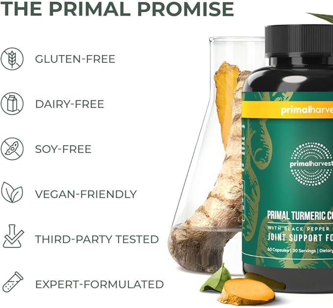Primal Harvest 2 Pack, Primal Turmeric Complex w/Black Pepper Extract, Joint and Mobility Support Supplement for Women & Men, 120 Capsules