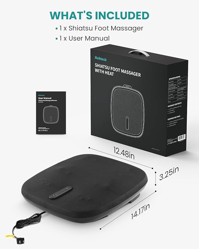 Shiatsu Foot Massager with Heat, Nekteck Electric Kneading Feet Massage Machine for Circulation and Neuropathy Plantar Fasciitis Pain Relief, Home Office Use, Gifts for Women Men Mom Dad Birthday Gift