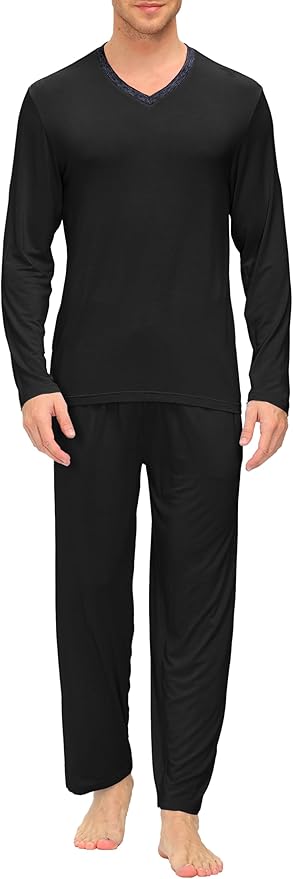 JINSHI Men's Pajama Sets Sleepwear Nightwear Lightweight Quick Dry Soft 2 Piece Long Sleeve Mens Loungewear Sets with Pocket