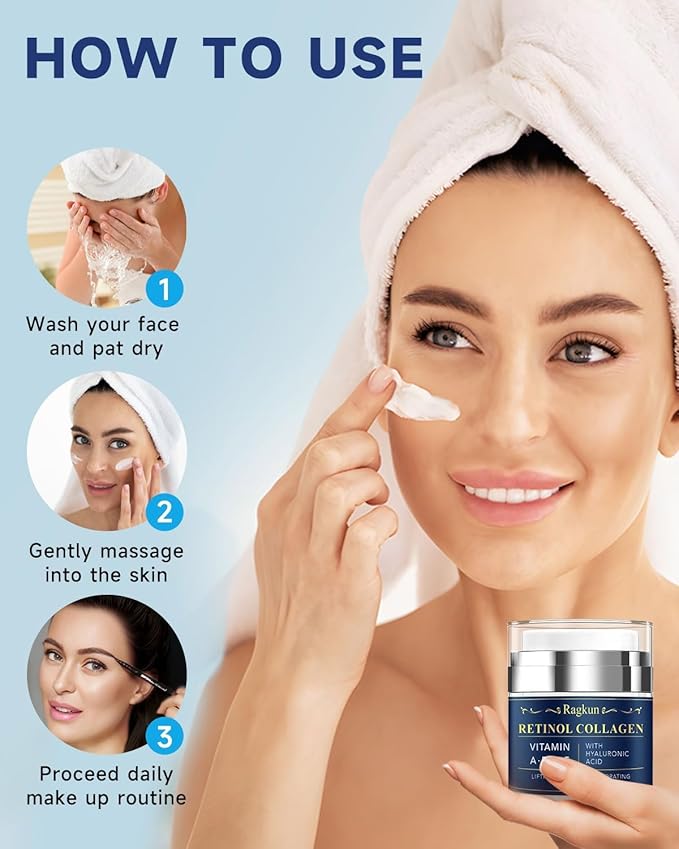 Retinol Cream for Face, Collagen Neck Creams for Tightening and Firming, Anti Aging Day & Night Facial Moisturizer for Women & Men, Instant Face Lift Wrinkle Cream 1.7 fl. oz with Vitamin C Serum