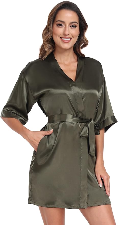 Women's Pure Short Silky Robes Bridesmaid Bride Party Satin Robes Sleepwear