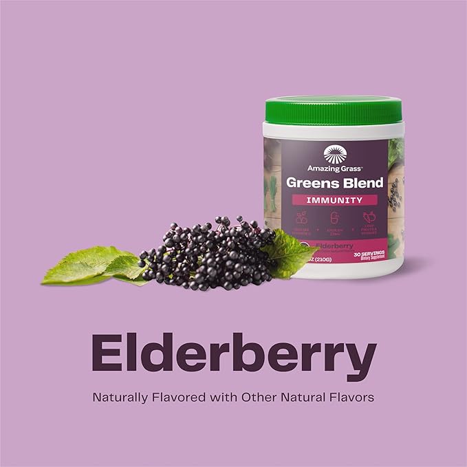 Amazing Grass Greens Blend Superfood for Immune Support: Super Greens Powder Smoothie Mix with Organic Spirulina, Chlorella, Beet Root Powder, Digestive Enzymes & Probiotics, Elderberry, 30 Servings
