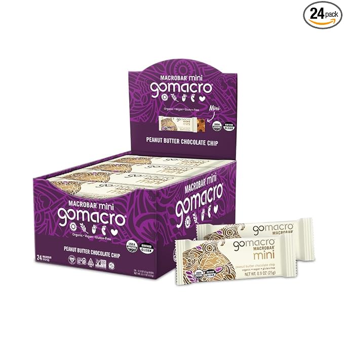 GoMacro MacroBar Mini Organic Vegan Snack Bars - Peanut Butter Chocolate Chip (0.90 Ounce Bars, 24 Count)