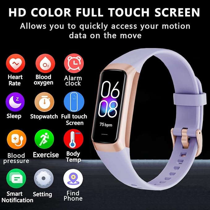 Fitness Tracker Activity Tracker 1.10''AMOLED Touch Color Screen,Smart Watch with 24/7 Blood Oxygen Heart Rate,Sleep Monitor,IP68 Waterproof,Step Counter Health for Women Men (Purple)