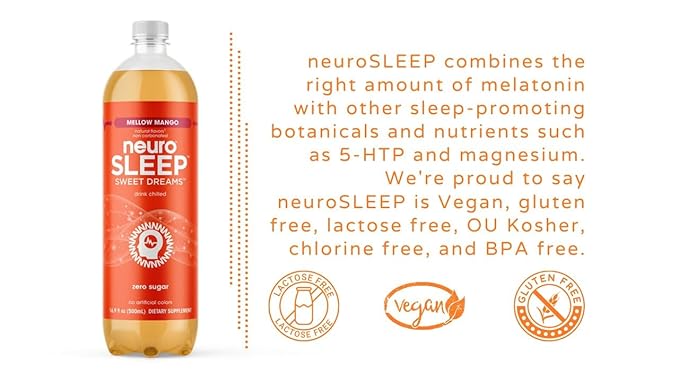 neuroSLEEP, Mellow Mango, Functional Beverage for Restful Sleep, Non-Carbonated, 16.9 Fl Oz (Pack of 12)