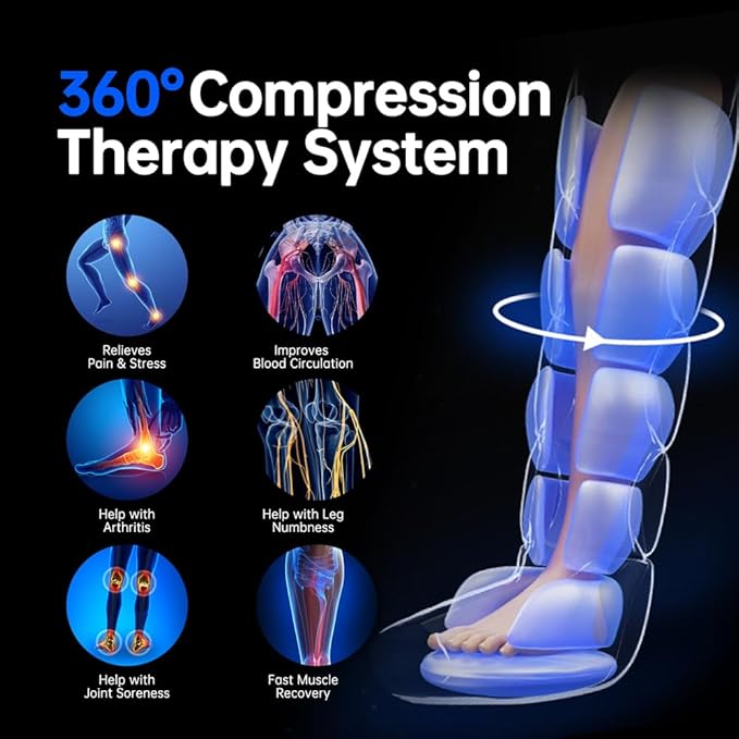 Leg Massager for Circulation and Pain Relief, Recovery Boots for Fast Therapy, Thigh Knee Calf & Foot Massager,Leg Compression Massager (Large,2-Pack)