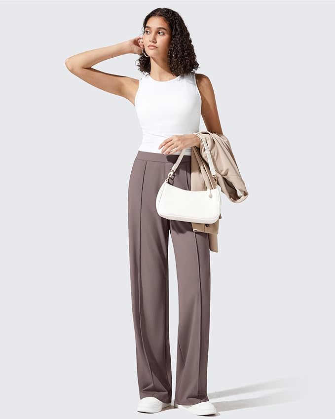 G4Free ShiftReady Women's Yoga Dress Pants with Pockets Wide Leg Business Casual Slacks High Waist Lounge Trousers
