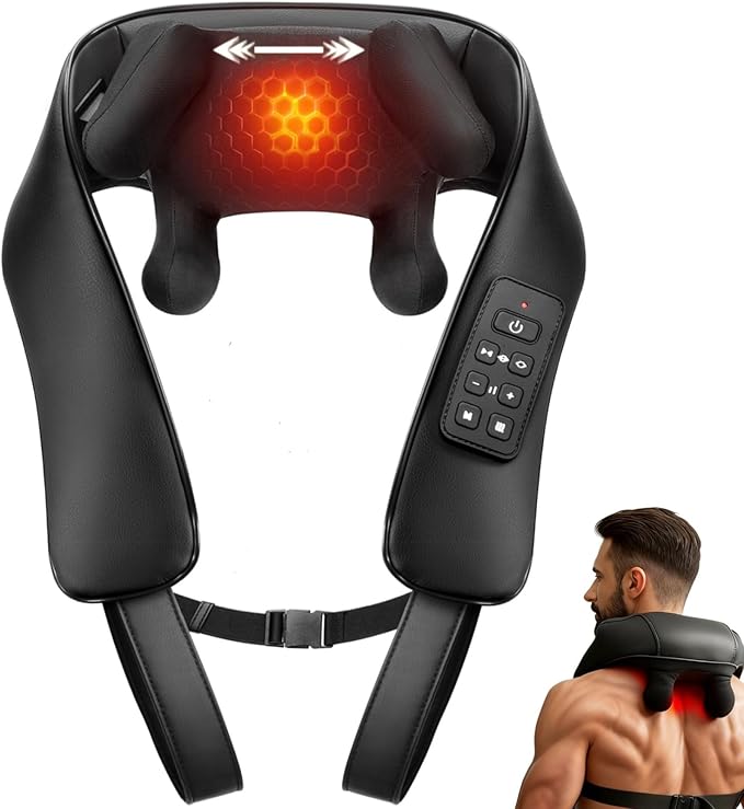 Cordless Neck and Back Massager with Heat, Upgarded Adjustable Width Electric Deep Tissue 4D Kneading Massage, Shiatsu Shoulder Massage Pillow for Body Muscle Pain Relief, Gifts for Mom Dad