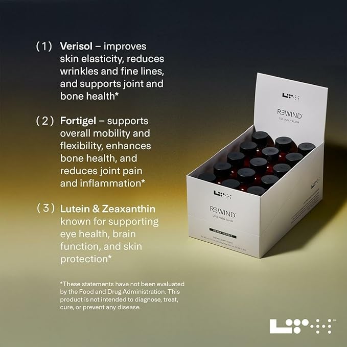 LTH Rewind Collagen Elixir - Trusted by Life Time Members - with Collagen Peptides, Hyaluronic Acid & Antioxidants - Supports Hair, Skin, Joint & Bone Health - Berry-Sorbet, 30 ml (15 Pack)