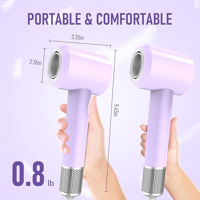 Hair Dryer, 1800W Fast Drying Blow Dryer with 160,000 RPM High-Speed Brushless Motor Low Noise Hairdryer with Magnetic Attachments for Home Salon Travel