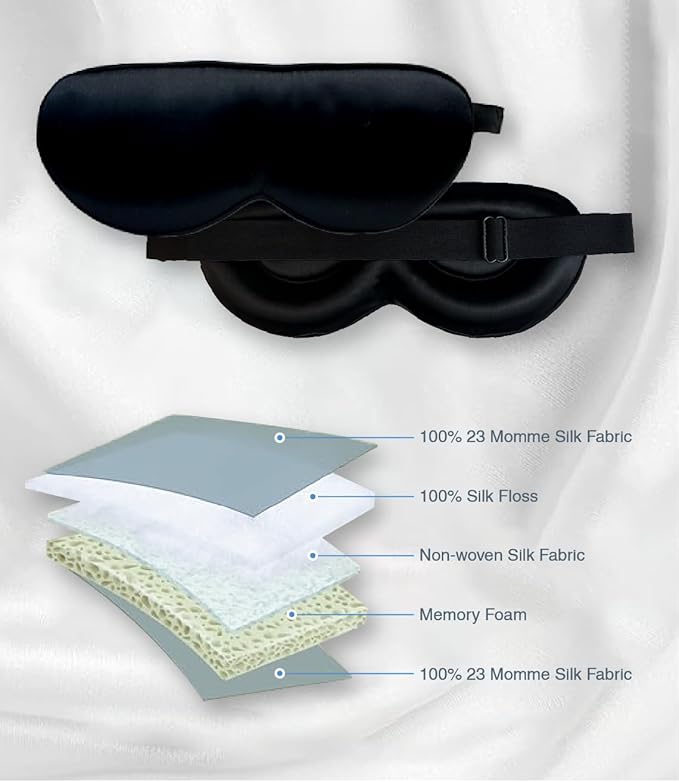PROMEED Adjustable 23 Momme Mulberry Silk Sleep Mask, 3D Contoured No-Pressure Cup Eye Mask for Sleeping, Super Soft Breathable Blindfold, Perfect Blocks Light for Sleeping (Dusk)
