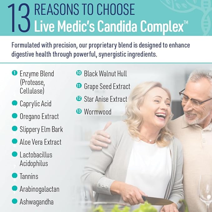 Candida Complex Digestive Enzymes Probiotic Cleanse Supplement Oregano Oil, Wormwood, Black Walnut Hulls, Slippery Elm, Ashwagandha, Caprylic Acid, Grape Seed Extract, NonGMO 120 Caps