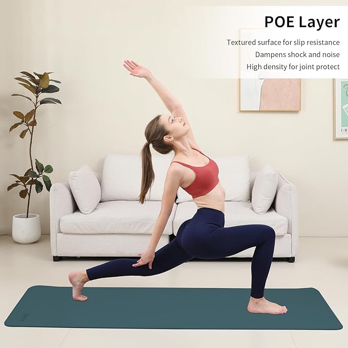 HAHE Yoga Mat Thick (8MM,1/3"), Eco-Friendly POE Non Slip Yoga Mat, High Rebound & Shock Absorption, Anti-Tear & Sweat-Resistant for Yoga, Fitness, Home, Workouts, Large Pilates Mats 72"x24" with Carrying Strap