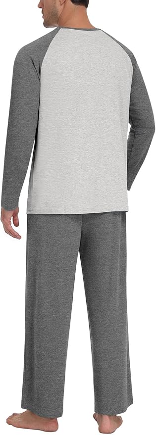Men's Pajamas Set Sleepwear Pjs Lightweight Long Sleeve Pjs Soft Comfy Sleep Sets with Pockets