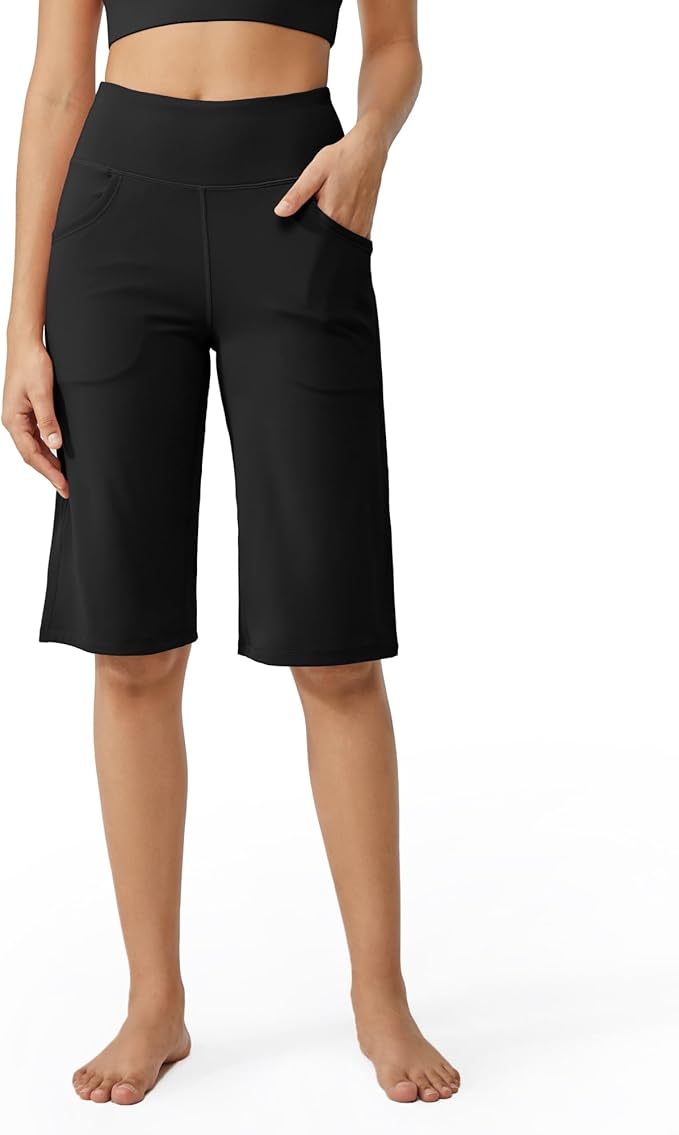 Promover Capri Pants for Women Wide Leg Yoga Cropped Pants with Pockets Loose Casual Summer Pants