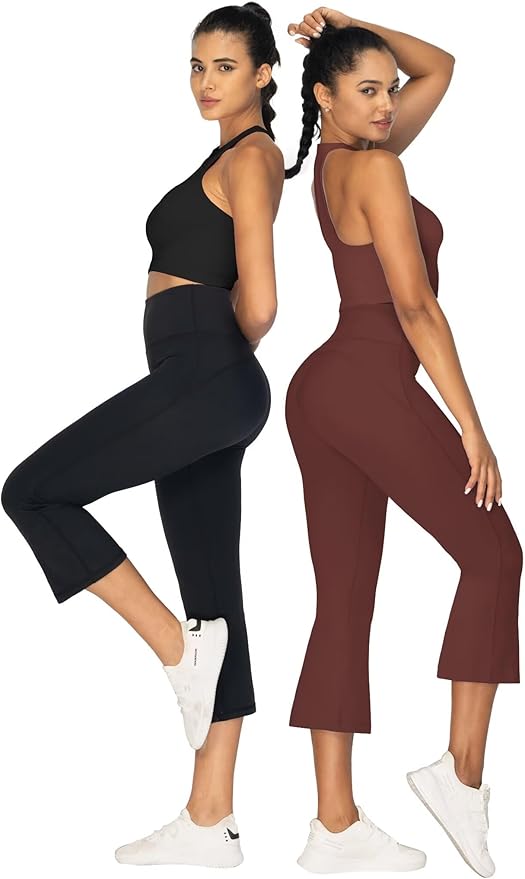 Sunzel High Waist Mini Flared Leggings for Women, Tummy Control Casual Flare Yoga Pants for Yoga Workout Gym