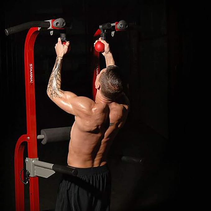 Stamina Power Tower - Dip Bar Pull Up Bar Station with Smart Workout App - Dip Bars for Home Workout - Up to 250 lbs Weight Capacity
