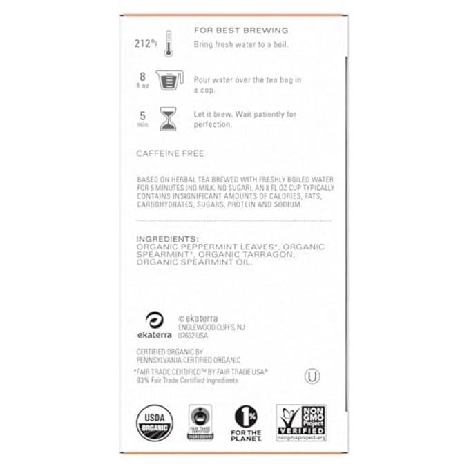 TAZO Organic Refresh Mint Herbal Tea Bags, Caffeine Free, 16 Total Tea Bags