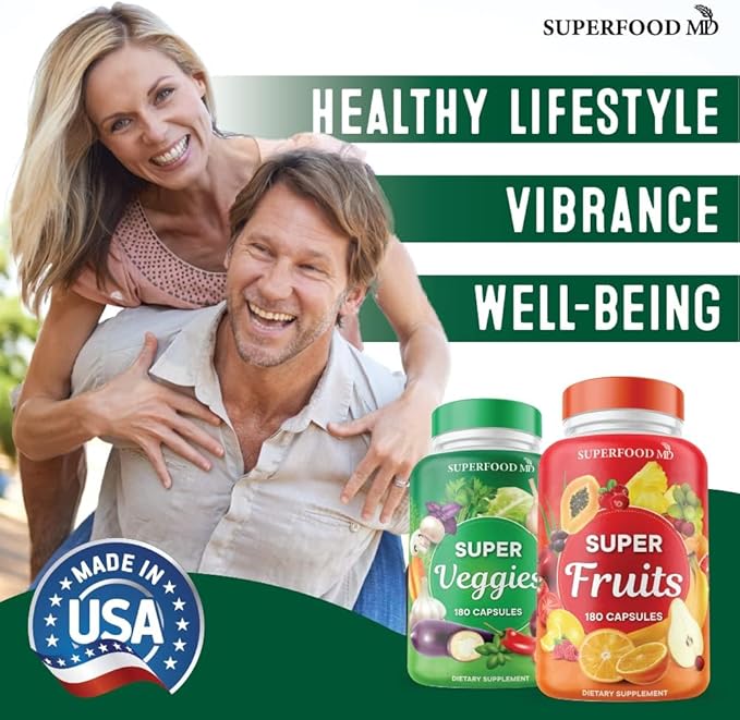 Superfood Fruit and Veggie Supplement - 360 Whole Super Fruit and Vegetable Supplements & Vitamin with Olive Leaf, Soy Free- 180 Count (Pack of 2)