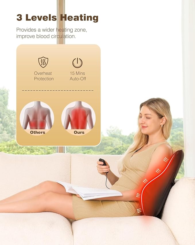 KINGJOY Back Massager for Pain Relief Deep Tissue, Full Back Rolling Massager with Heat 3D Shiatsu Kneading Electric Massage Pillow for Back, Neck, Shoulder, Spot Massage, Gifts for Mom Dad Women Men