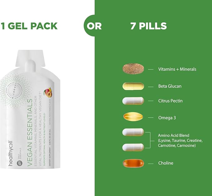 Healthycell Vegan Daily Multivitamin Liquid Supplement with Iron and Omega-3, 25+ Essential Vitamins, Minerals & Nutrients for Brain & Heart Health, Immune Support & Energy - 30 Gel Packs