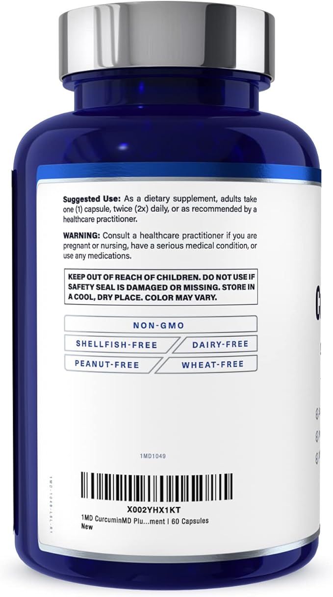 1MD Nutrition CurcuminMD Plus - Turmeric Curcumin with Boswellia Serrata - 285x More Absorbable | Joint Stiffness, Muscle Recovery, and Mood Support | 180 Capsules (3-Pack)